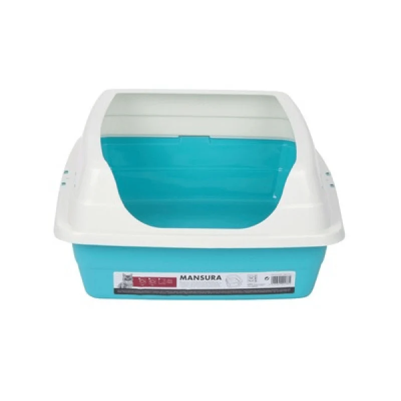 M Pets Mansura Litter Tray With Rim For Cats White Blue