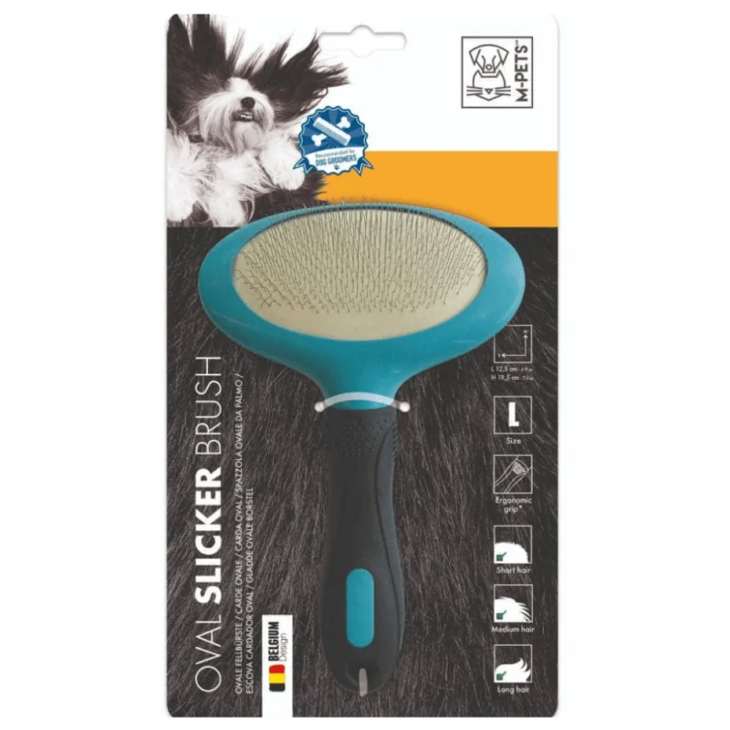 M Pets Oval Slicker Brush for Dogs and Cats — side view