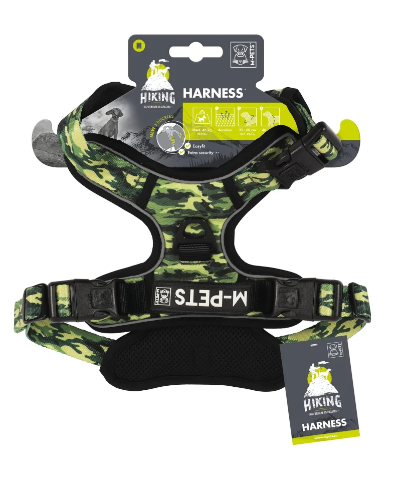 M Pets Water Resistant 3buckle Hiking Harness for Dogs — back view