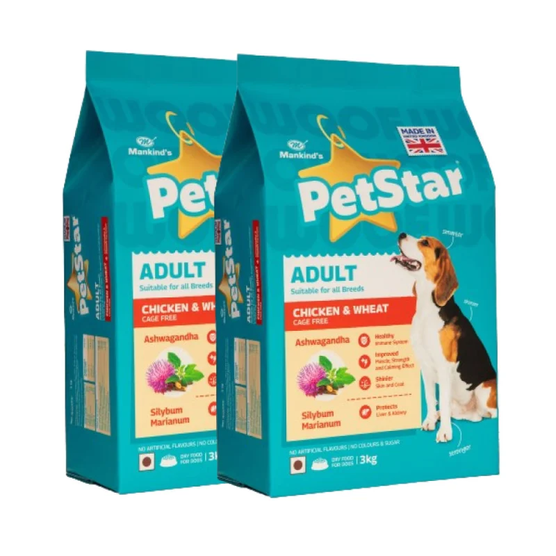 Mankind Petstar Chicken and Wheat Adult Dog Dry Food - 3kg+3kg