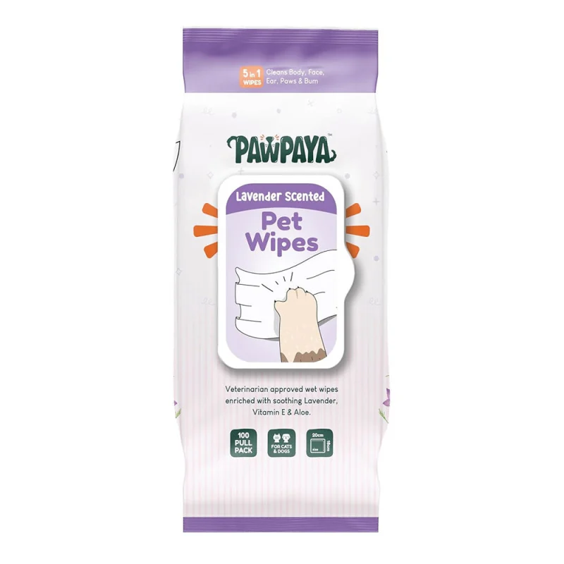 Pawpaya Lavender Scented Wipes for Dogs and Cats