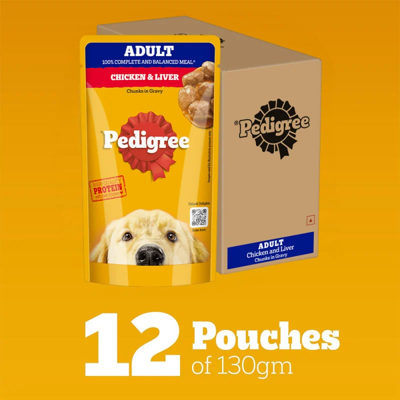Pedigree Chicken and Liver Chunks in Gravy Adult Dog Wet Food — side view