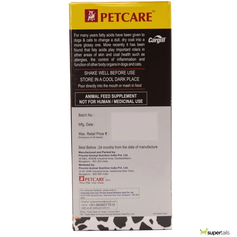 Petcare Nutricoat Advance Omega 3 + 6 Syrup for Dogs and Cats — back view
