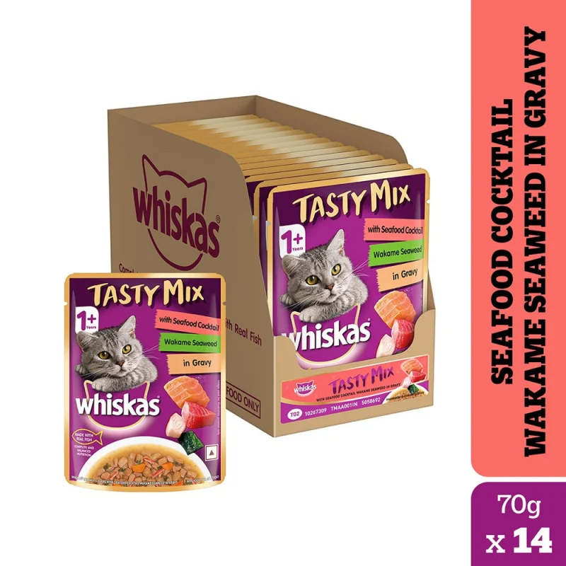 Whiskas Seafood Cocktail With Wakame Seaweed in Gravy Tasty Mix Adult Cat Wet Food