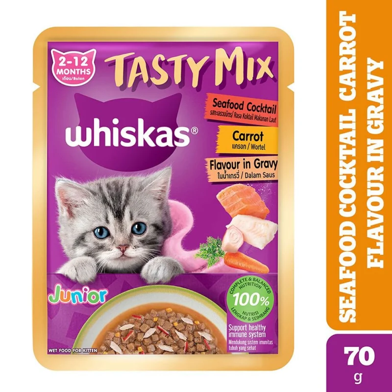 Whiskas Tasty Mix Seafood Cocktail Carrot Gravy Kitten Cat Wet Food