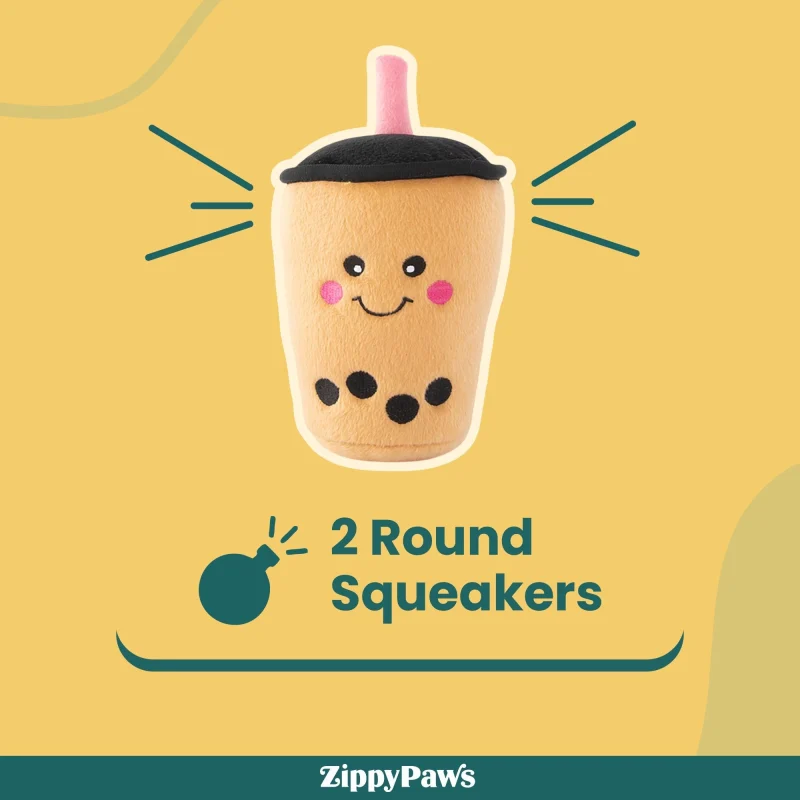 Zippy Paws NomNomz Boba Milk Tea Plush Toy for Dogs — in use