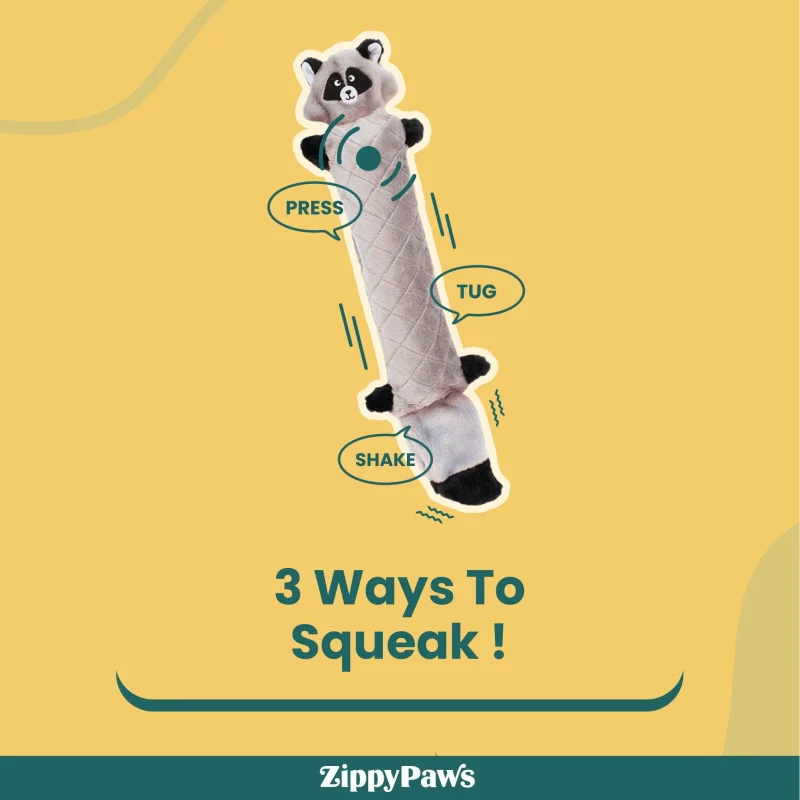 Zippy Paws Raccoon Jigglerz Plush Toy for Dogs — detail shot