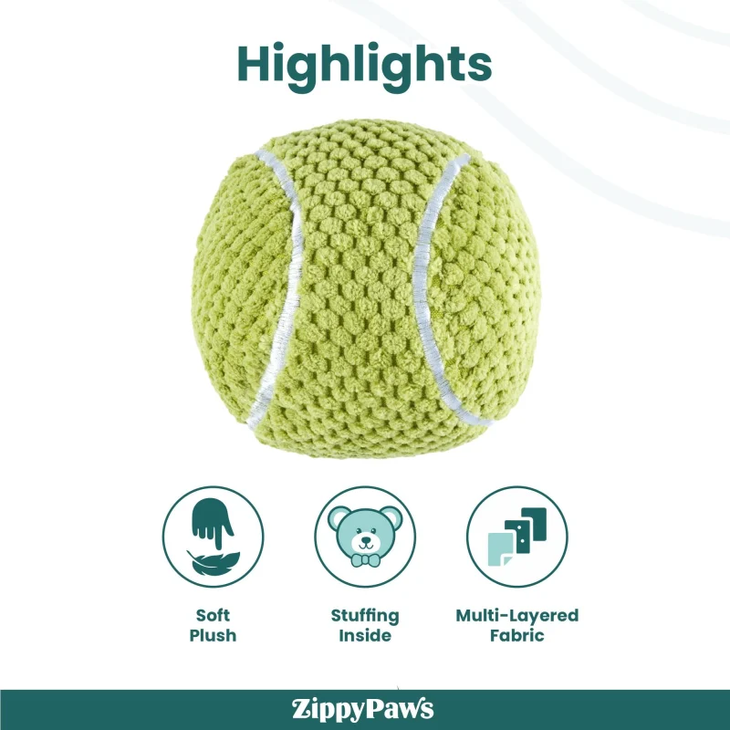 Zippy Paws SportsBallz Tennis Ball Plush Toy for Dogs — detail shot