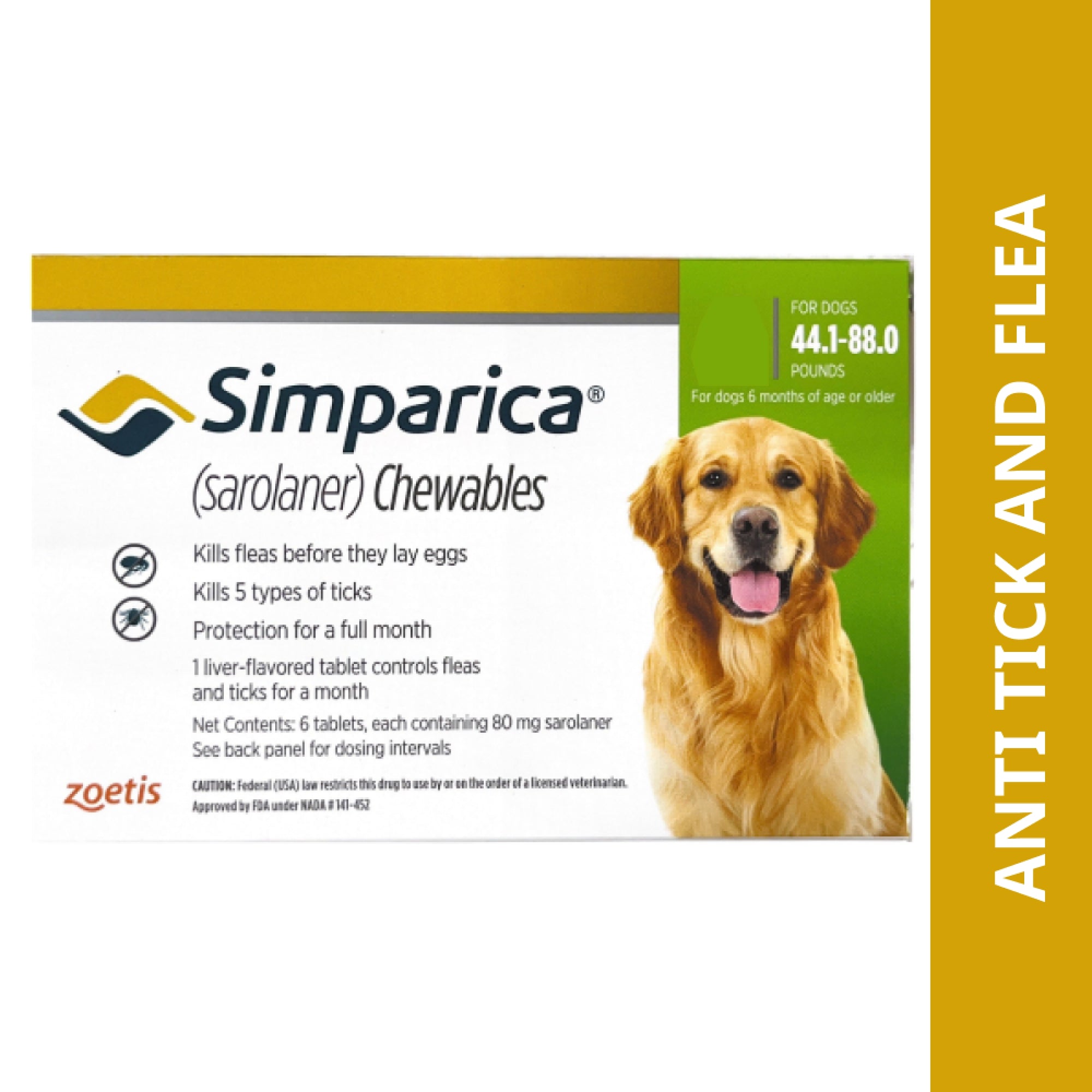 Zoetis Simparica (Sarolaner) Tick and Flea Control Tablet for Dogs (1 tablet)