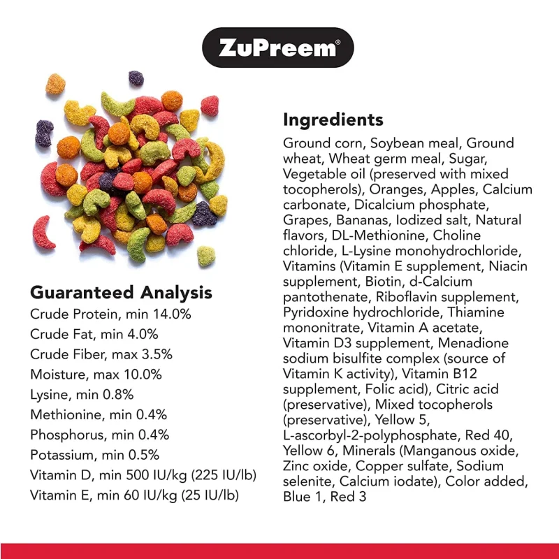 ZuPreem Fruit Blend Bird Food for Parrots and Conures — in use